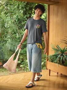 Whitmere T-shirt à manches courtes pour hommes de style mexicain rétro imprimé, confortable et respirant, convient pour l'été, à la mode mode - Gris foncé - Voir 3