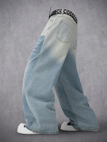 Manfinity Denimwave 男士休閒水洗漸層寬鬆牛仔褲 - 淺色水洗藍 - 查看 2