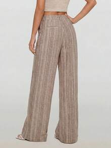 Avantive Women's Casual Vacation Daily Commute Color Block Striped Print Slant Pocket Loose Wide Leg Long Pants - Mocha Brown - View 7