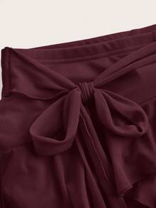 SHEIN ICON Women's Multi-Layer Ruffle Trim Low Rise Y2K Mini Black Skirt - Maroon - View 3