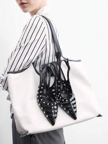 CUCCOO BIZCHIC Personalized Rivet Embellishment, Hollow Pointed Slingback Women's Shoes, Cool Commuter Women's Shoes Fall Shoes - Black - View 4