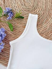 SHEIN 青少年女孩夏季休閒度假白色背心與碎花印花紙袋腰短褲2件套 - 綠色 - 查看 5