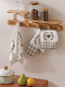 3pcs/Set Bee Print Oven Mitt & Pot Holder & Hand Towel, Oven Mitts Linen Set For Home - Multicolor - View 7