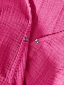 Rusticease Plus Size Women's Casual Vacation Short Sleeve Solid Color Rose Pink Mid-Length Dress, Comfortable & Relaxed,Summer - Hot Pink - View 5