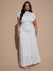 SHEIN BAE CURVE 大尺碼女款白色波點洋裝，夏季優雅 1950s 復古 80s 正式婚禮賓客長裙，派對畢業季，曲線 Y2K 風格 - 白色 - 查看 5
