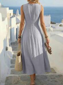 Vestido casual sin mangas con estampado para mujer para vacaciones de verano - verde menta - Ver 8