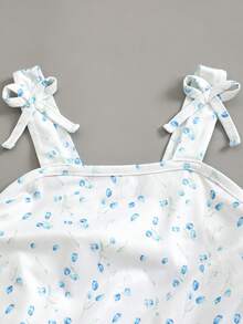 Elladie kids Đầm dệt kim không tay họa tiết hoa nhí mùa xuân/hè mới dành cho bé gái, điểm nhấn là nơ trang trí, kiểu dáng thoải mái, thanh lịch, phù hợp mặc hàng ngày, đi học, đi nghỉ mát, đi biển, dự tiệc. - trắng - Xem 4