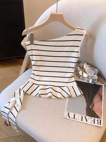 Resyla Women's Spring/Summer New Arrival Striped Print Pattern Fitted Flowy Hem Design Camisole - Multicolor - View 2