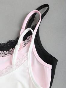 Sweetra Women's Solid Color Contrast Lace Ruffle Camisole - Multicolor - View 8