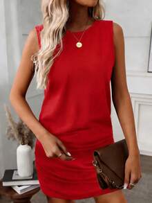 EMERY ROSE Women's Casual Versatile Dress With Elastic Ruched Design, Spring/Summer - Red - View 3