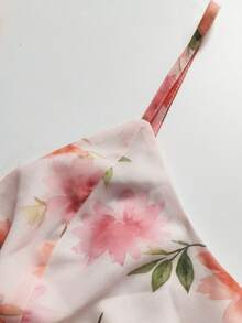 RosyDaze 波西米亚粉色碎花吊带飘逸雪纺中长连衣裙，适合女士度假沙滩穿着 - 淺粉色 - 查看 7