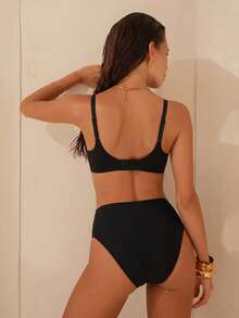 Swim Basics Women's Solid Color Full Coverage Bikini Bottom For Summer Beach - Black - View 5