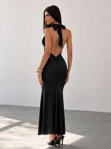 Bluhae Women's Cowl Neck Backless Halter Mermaid Long Dress - Black - View 2
