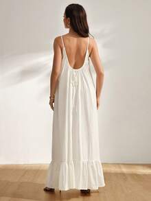 GentleRue Maternity Beige Maternity Slip Dress, Backless With Adjustable Drawstring, Loose A-Line Silhouette, Comfortable Skin-Friendly, Suitable For Home Vacation Beach - Beige - View 4