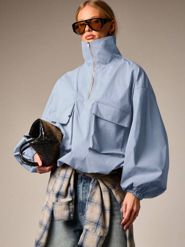 Oversized Quarter-Zip Jacket With Bellow Cargo Pockets