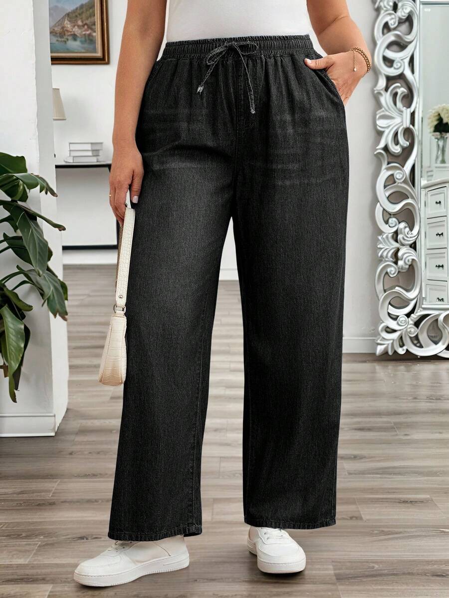 EMERY ROSE EMERY ROSE Jeans casuales de talla grande con lavado y ajuste holgado - Negro - Ver 1