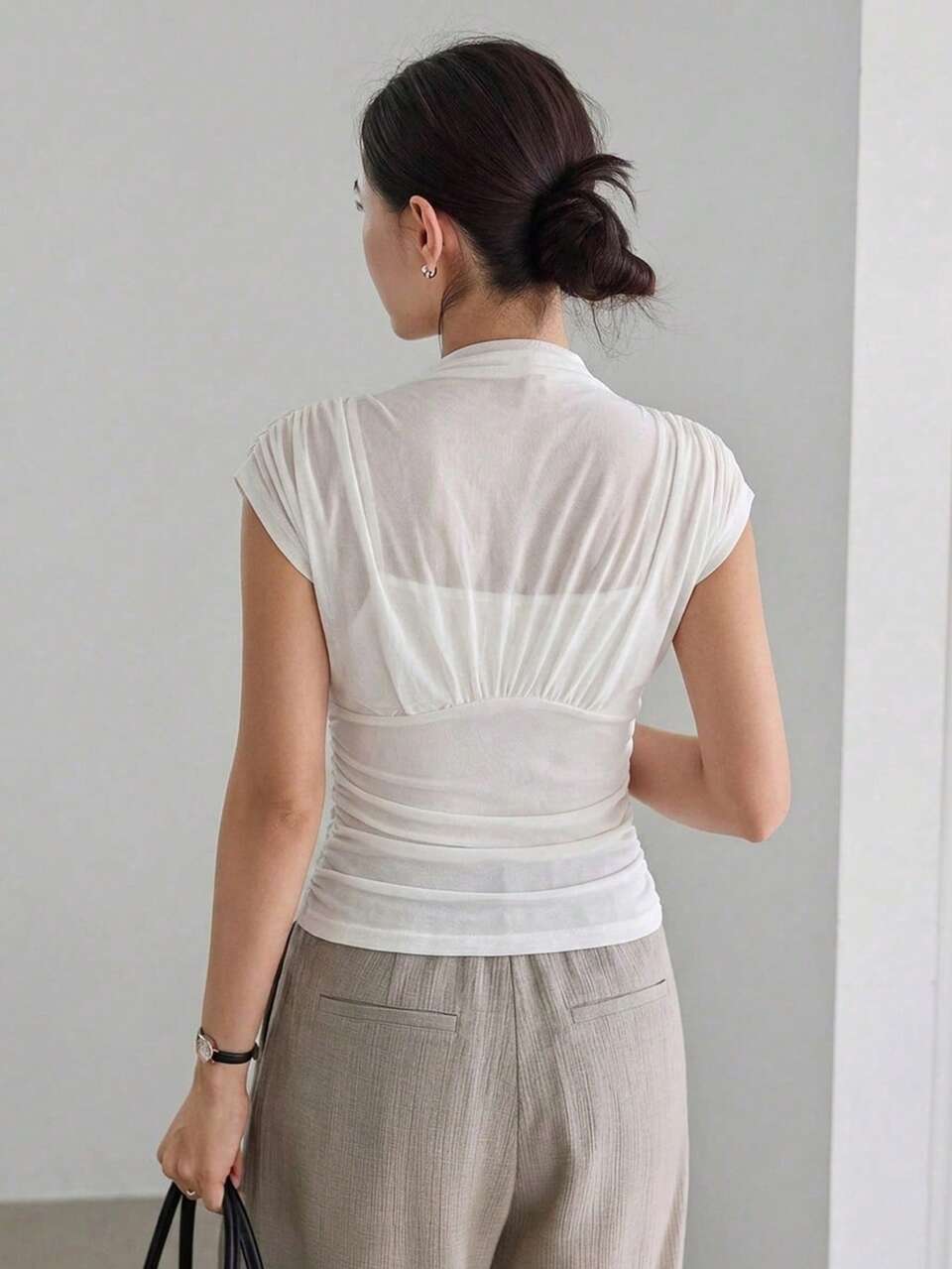Women's High Neck Loose Fit Cropped T-Shirt, Spring/Summer