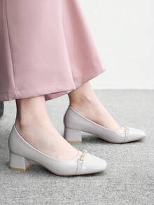 CUCCOO BIZCHIC 女款時尚高跟鞋，前扣粗跟 PU 全球四季適用，節日度假辦公室戶外日常百搭 - 灰色 - 查看 3