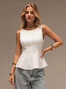 SHEIN Forever 21 春夏女款浪漫/舞會/正式/生日/90年代/商務休閒/優雅/西式穿搭/外出/時尚/休閒/Y2K/夜店/辦公室/雞尾酒/復古/電音節/趣味/高雅/老錢風/街頭風/度假/鄉村音樂會/工作/端莊/春假/單身派對/音樂會/辣妹/基礎/畢業 A字無袖灰色上衣 - 白色 - 查看 5