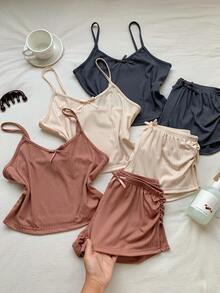 Comfortcana 6pcs Women's Pajama Set Bow Decor Lounge Set - Multicolor - View 8