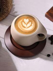 Zazumi 1pc Retro Ceramic Coffee Cups And Plates, With Wooden Coasters And Metal Spoons, Handcrafted Rough Pottery Design, Personalized Coffee Cup Set For Couples, Returning To School Life - Multicolor - View 4