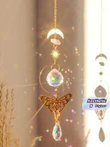 1pc Butterfly & Moth & Crystal Sun Dreamcatcher With Rose Quartz & Raw Stone For Window & Room Decoration,Home Decor ,Room Decor,Wall Decor Gifts Birthday Graduation - Multicolor - View 1