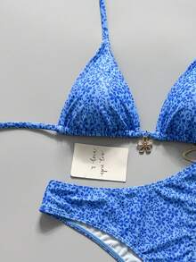 Swim Mod 2026 Spring/Summer Women's 2-Piece Swimsuit Set, Fashionable Fresh Sweet Pure Style, Slimming With Floral Decor, Suitable For Hot Spring Resort Bikini - Blue - View 3
