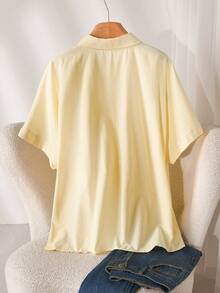 CosyJoli Plus Size Women's Casual Yellow Striped Embroidered Floral Shirt, Versatile For Daily, Spring/Summer, Commute And Vacation Going Out Yellow Blouse - Yellow - View 5
