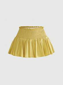 Sweetness Sweet Vacation Cotton Linen Fabric Cropped Camisole And Mini Skirt Set For Women, Spring/Summer - Yellow - View 7