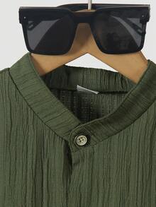 2件組 男童休閒時尚簡約百搭條紋襯衫與寬鬆長褲，適合日常穿著、校園生活、海邊玩樂 - 綠色 - 查看 4