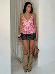 Glamine Women's Fashionable Party Ombre Beaded Camisole Top For Summer - Pink - View 5