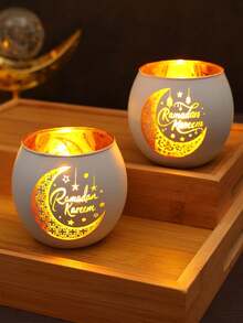 2PCS/1PC Retro Glass Ramadan Candle Holder, Moon Style Aromatherapy Candle Glass Candle Cup, Decorative Ornament Glowing Tea Lamp, Suitable For Table Decoration During Ramadan, Auspicious For Ramadan (Excluding Candles), Gift, Outdoor, Living Room - multicolor - View 6