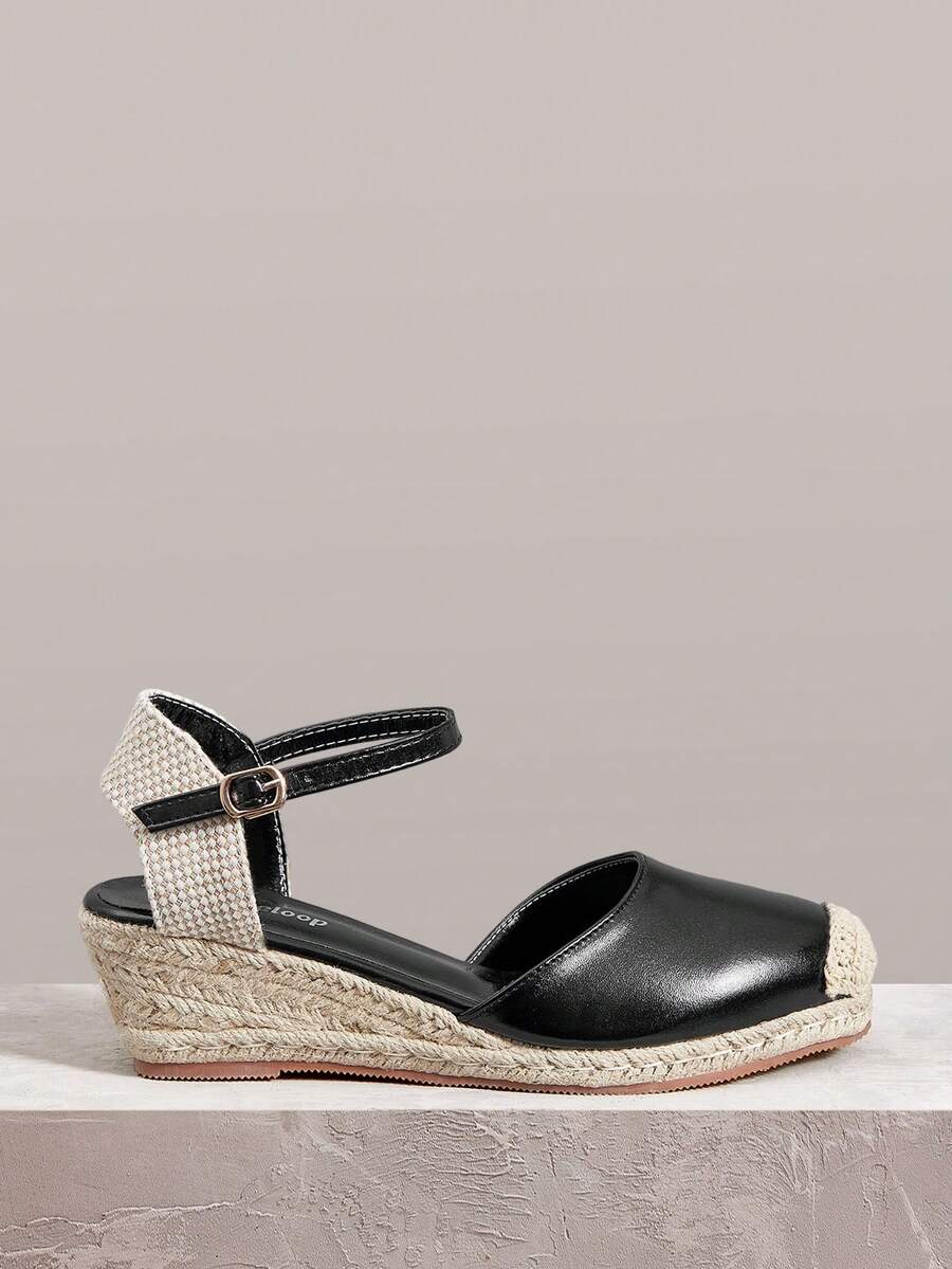 Styleloop Ladies Bag Hemp Rope Black Ankle Strap Heel Platform Shoes Elegant Vacation Style Comfortable Casual Beach Style Bohemian Empty Shoes Sandals - Black - View 1