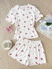 Teen Girl Casual Loose Minimalist Round Neck Short Sleeve Shorts Pajama Set, Suitable For Spring/Summer - Multicolor - View 5