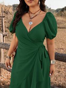 Ceyna Plus Size Women's Solid Color Pleated Fashion Date Vacation Party Dress Dark Green Summer Elegant - Dark Green - View 3