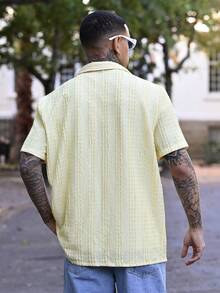 Devon Thys Men's Vacation Casual Style, INS Matched With A Knitted Crochet Texture Green Plant Pattern Design Short-Sleeve Casual Vacation Shirt. With A Button Placket And A French Elegant Romantic Feel Men's Floral Print Short Sleeve Single-Breasted Casual Shirt, Tropical Shirts For Men, Nice Shirts For Men, Shirts For Men Graphic, Men's Tropical Shirts, Yellow Shirt Men, Men's Retro Shirts, Knit Shirt - Yellow - View 6