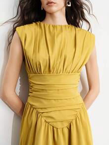 Aveloria Modichic Gewaschenes ärmelloses Kleid mit diagonalem Streifenmuster, V-Ausschnitt und taillierter Taille für Damen - Rötlich-braun - Übersicht 5