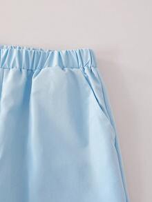 SHEIN Casuvi Kids 两件套青少年男童字母印花圆领短袖T恤和短裤休闲套装 - 藍色 - 查看 7