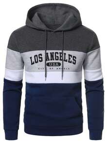 Manfinity Homme Men's Contrast Color Text Print Hooded Long Sleeve Casual Sweatshirt - Multicolor - View 3