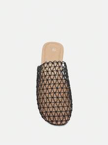 Bholvia Women's Rope Sandals, Open Toe Flat Sandals. Women's Breathable Woven Slippers, Solid Color Vacation Fabric Net Splicing Beach Party Indoor Outdoor Spring Summer - Black - View 8
