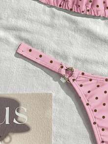 Swim Mod 26SS Spring/Summer Vacation Beach High-End Sexy Polka Dot Swimsuit Two Pieces Set - Pink - View 6