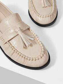 MOTF WOMEN'S NEW FRENCH RETRO FRINGED LACE-UP ROUND TOE FLATS, APRICOT VERSATILE CASUAL AND COMFORTABLE HIGH-END WOMEN'S SHOES - apricot mirror - View 5