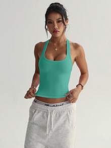 SHEIN Dewbera 女款無縫瑜珈運動內衣，無鋼圈健身上衣，交叉式運動背心，跑步內衣 - 青碧色 - 查看 7