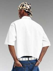 PAVTROS Men's Striped Letter Print Pocket Short Sleeve Shirt - White - View 2