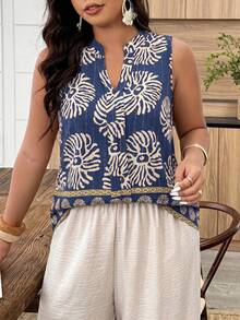 Weeklong Women's Plus Size Spring/Summer Casual Round Neck Sleeveless Random Print Blouse, Suitable For Vacation And Everyday Wear - Multicolor - View 3