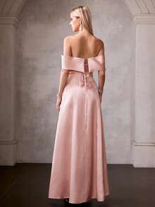 MOTF Soiréza VESTIDO DE FIESTA MAXI ELEGANTE PARA MUJER CON HOMBROS DESCUBIERTOS Y DETALLES DE APLICACIONES FLORALES 3D PARA PROM - Rosa - Ver 2