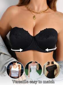SHEIN Sujetador bandeau de encaje sexy para mujeres - Negro - Ver 8