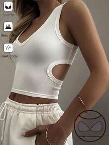 DAZY Atasan Tank Top Camisole Pendek Tanpa Punggung Warna Polos untuk Wanita, Pakaian Musim Panas - Putih - View 3
