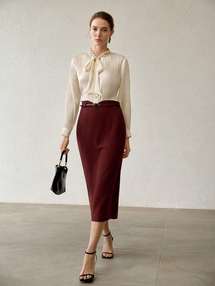 WOMEN'S ELEGANT FAUX PEARL BEADED TIE SHOULDER BLOUSE FOR COMMUTING