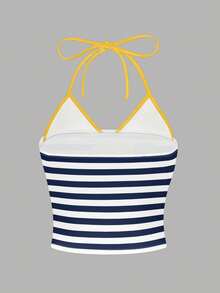 Resyla Atasan Model Tube Top Kasual Motif Garis Lemon Y2K - MultiWarna - View 2